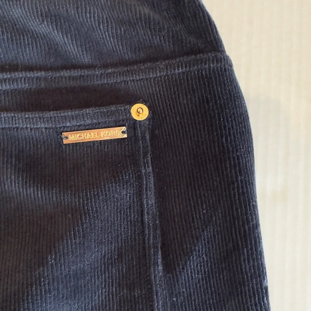 Michael Kors Navy Blue Corduroy Pull On Leggings Gold Hardware Size M
